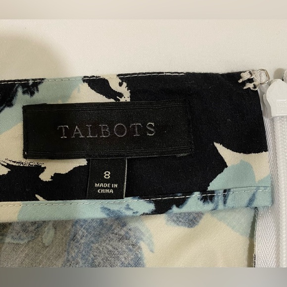 Talbots 8 Aqua & Black Rose Print A-line Skirt - Picture 6 of 7